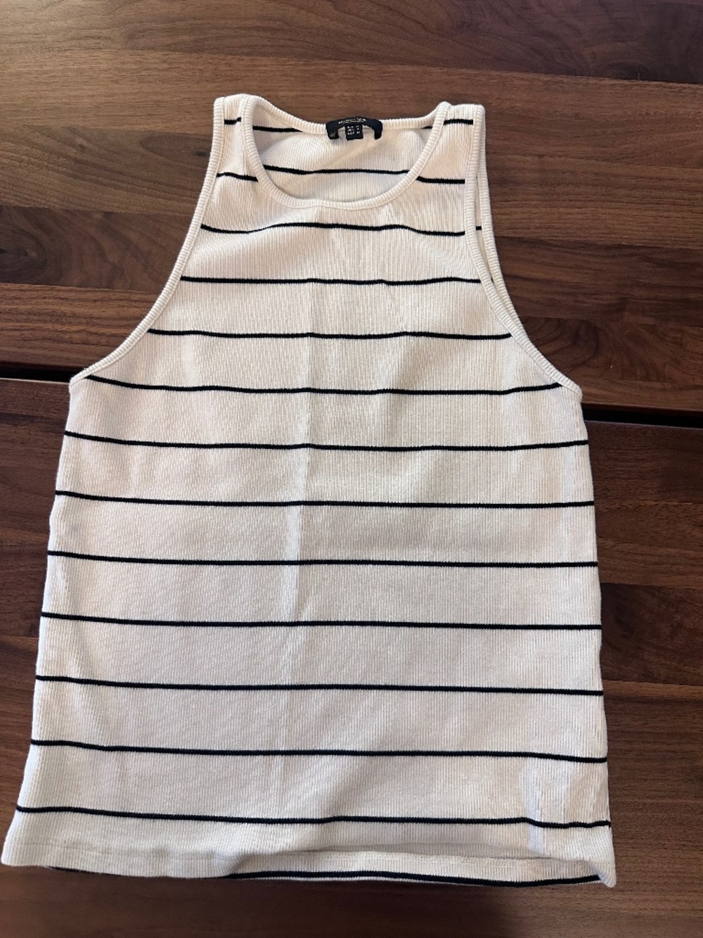 Massimo Dutti Ribbed Striped Tank Top - Cream & Black Stripes - Medium